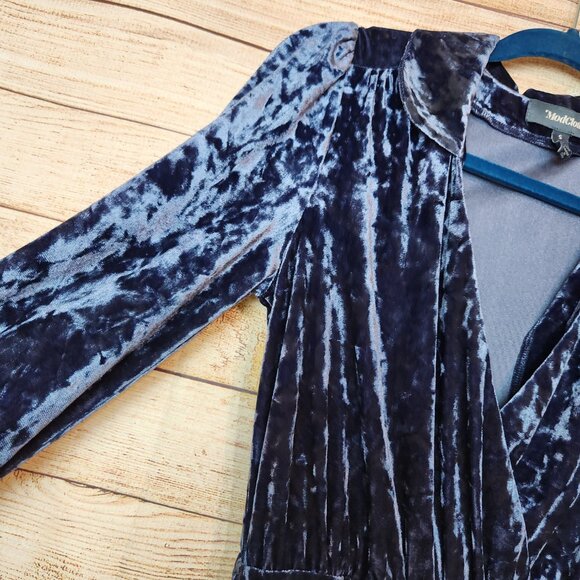 Modcloth Dress Size Small Totally Crushed It Velvet Mini Dress Velour Slate Blue - Picture 7 of 16